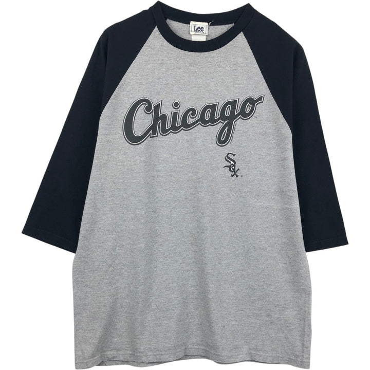 2000'S Lee SPORT MLB CHICAGO WHITE SOX 3/4 Sleeve Logo Print T-Shirt (Men's Size M) unclear gray type Vintage Second Hand
