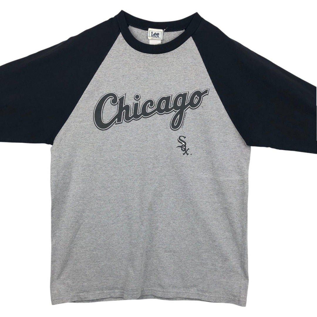 2000'S Lee SPORT MLB CHICAGO WHITE SOX 3/4 Sleeve Logo Print T-Shirt (Men's Size M) unclear gray type Vintage Second Hand