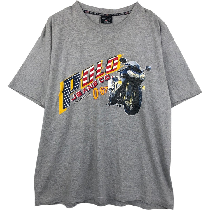 Ralph Lauren POLO JEANS COMPANY American flag print short-sleeved T-shirt, made in the USA, men's size XL equivalent. cotton gray type Vintage Second Hand