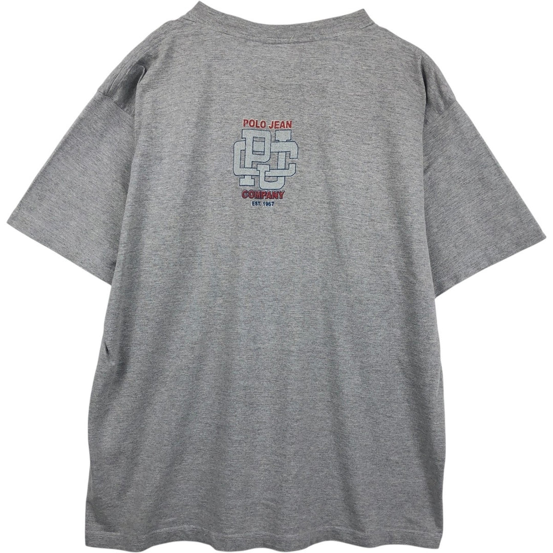 Ralph Lauren POLO JEANS COMPANY American flag print short-sleeved T-shirt, made in the USA, men's size XL equivalent. cotton gray type Vintage Second Hand