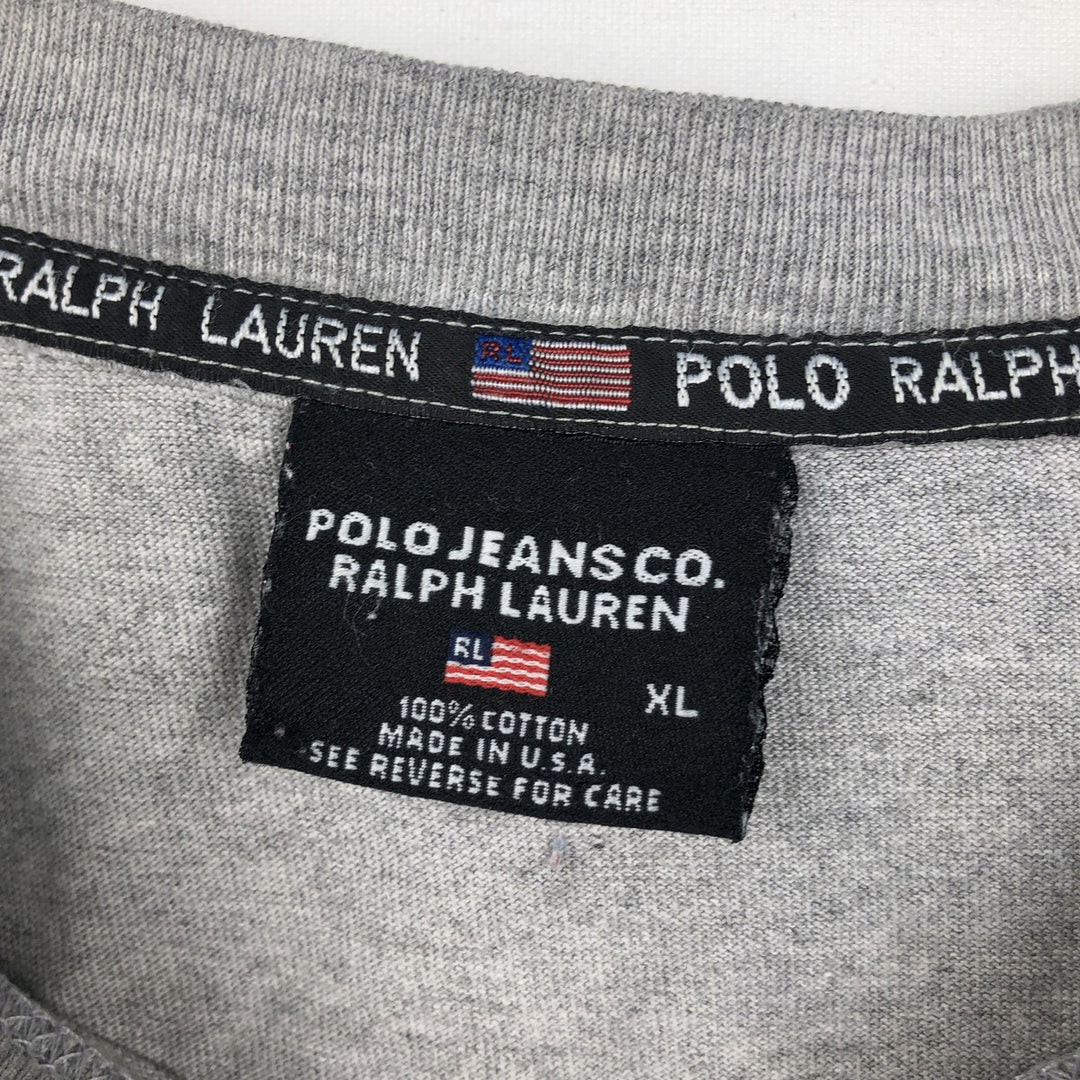 Ralph Lauren POLO JEANS COMPANY American flag print short-sleeved T-shirt, made in the USA, men's size XL equivalent. cotton gray type Vintage Second Hand