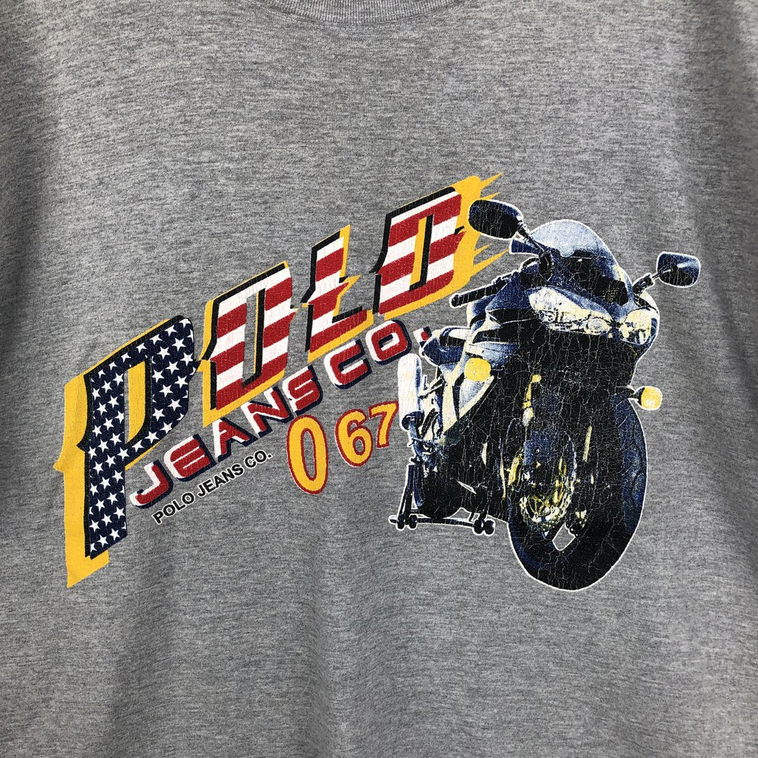 Ralph Lauren POLO JEANS COMPANY American flag print short-sleeved T-shirt, made in the USA, men's size XL equivalent. cotton gray type Vintage Second Hand
