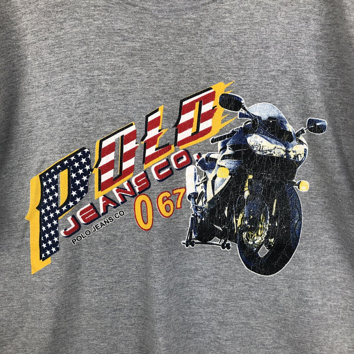 Ralph Lauren POLO JEANS COMPANY American flag print short-sleeved T-shirt, made in the USA, men's size XL equivalent. cotton gray type Vintage Second Hand