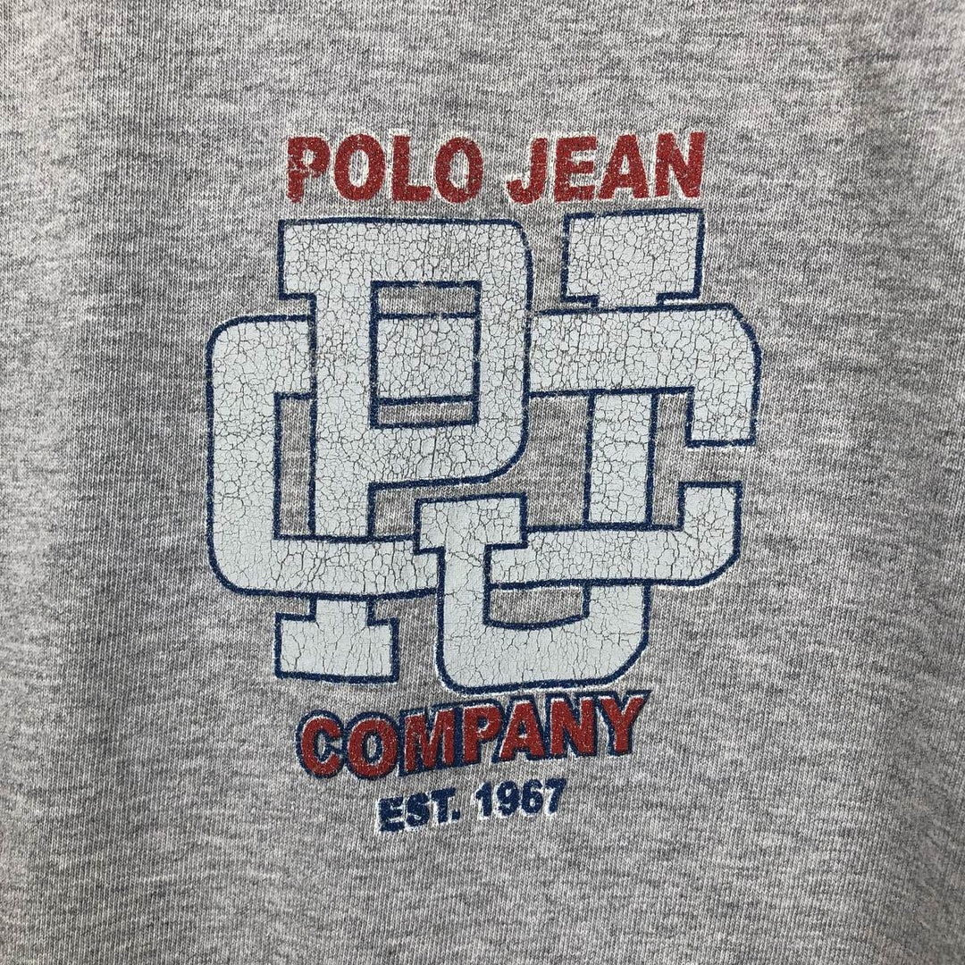 Ralph Lauren POLO JEANS COMPANY American flag print short-sleeved T-shirt, made in the USA, men's size XL equivalent. cotton gray type Vintage Second Hand