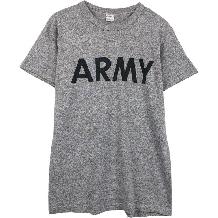 80'S Champion Tricolor Tag ARMY Print T-Shirt, Made in USA, Men's Size S (approx.) polyester gray type Vintage Second Hand