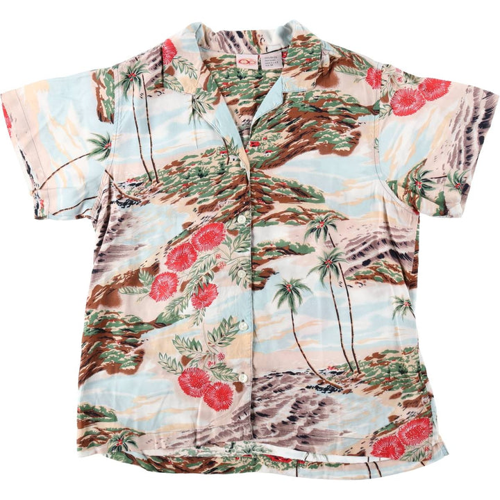 Ocean Pacific all-over print open collar rayon Hawaiian aloha shirt, women's size M Rayon multicolor Vintage Second Hand