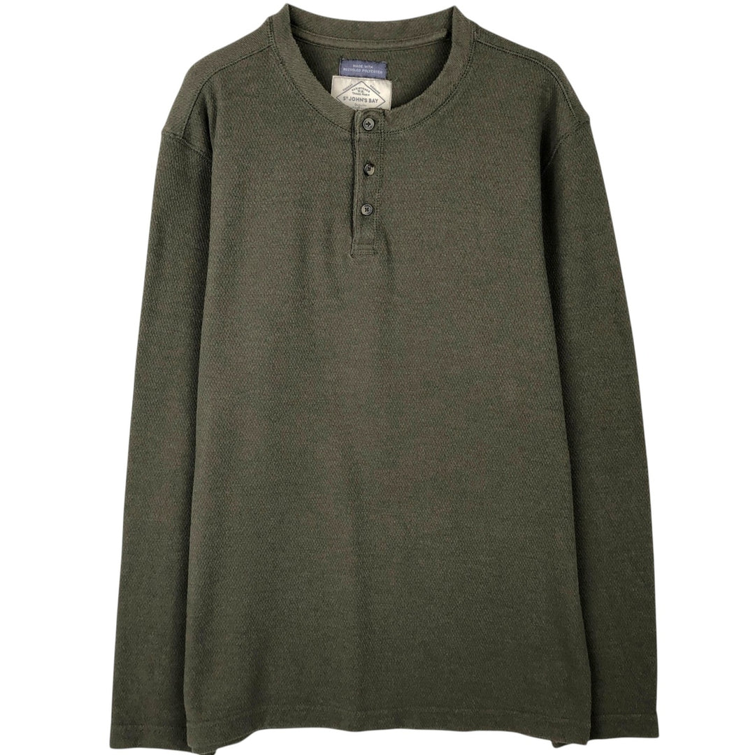 St. John's Bay Henley Neck Thermal Long-Sleeve T-Shirt (Men's Size L) cotton Khaki type Vintage Second Hand