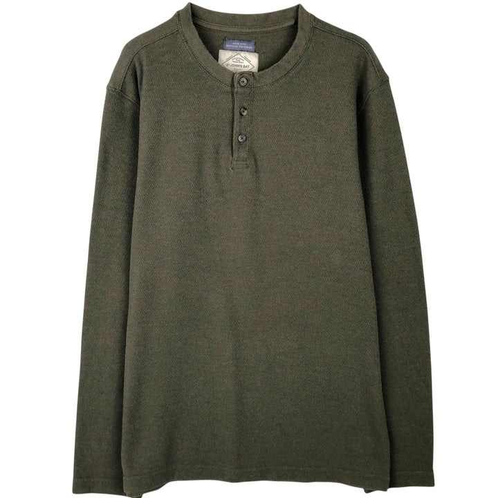 St. John's Bay Henley Neck Thermal Long-Sleeve T-Shirt (Men's Size L) cotton Khaki type Vintage Second Hand