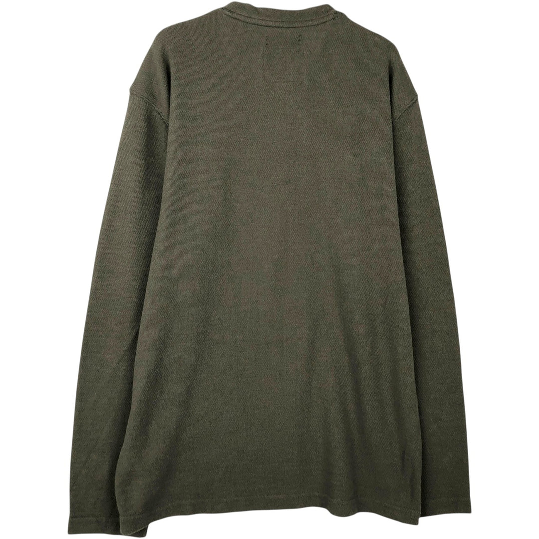 St. John's Bay Henley Neck Thermal Long-Sleeve T-Shirt (Men's Size L) cotton Khaki type Vintage Second Hand