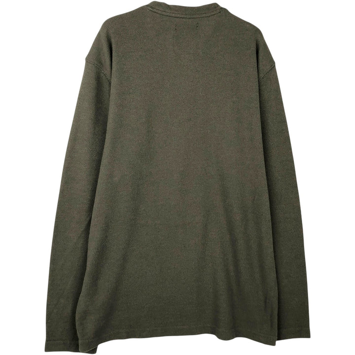 St. John's Bay Henley Neck Thermal Long-Sleeve T-Shirt (Men's Size L) cotton Khaki type Vintage Second Hand