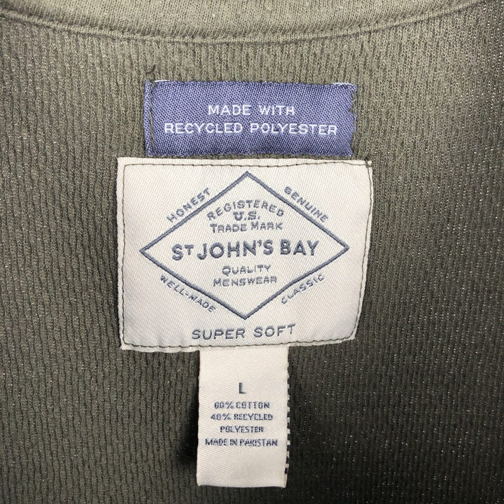 St. John's Bay Henley Neck Thermal Long-Sleeve T-Shirt (Men's Size L) cotton Khaki type Vintage Second Hand