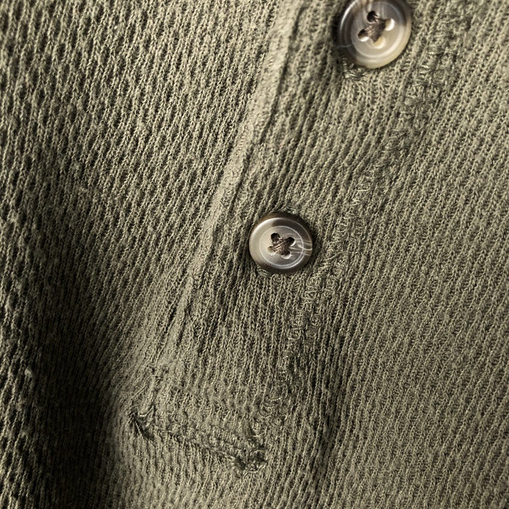 St. John's Bay Henley Neck Thermal Long-Sleeve T-Shirt (Men's Size L) cotton Khaki type Vintage Second Hand