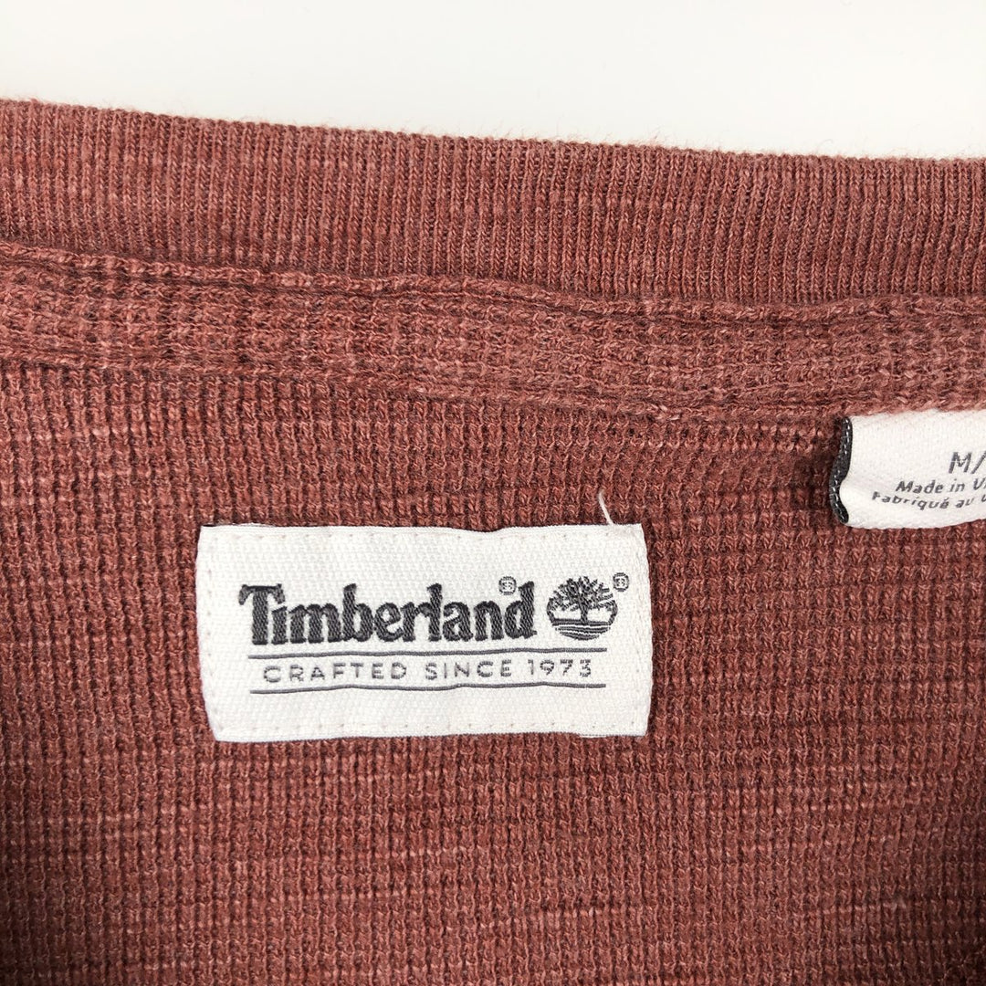 Timberland Large Logo Thermal Long-Sleeve T-Shirt, Waffle Pattern, Men's Size M (approx.) cotton red type reddish brown Vintage Second Hand