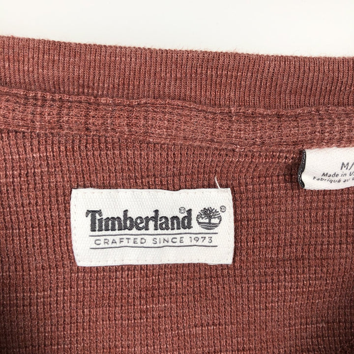 Timberland Large Logo Thermal Long-Sleeve T-Shirt, Waffle Pattern, Men's Size M (approx.) cotton red type reddish brown Vintage Second Hand