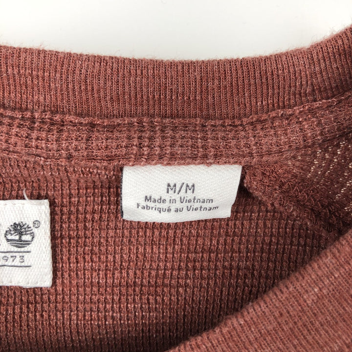 Timberland Large Logo Thermal Long-Sleeve T-Shirt, Waffle Pattern, Men's Size M (approx.) cotton red type reddish brown Vintage Second Hand
