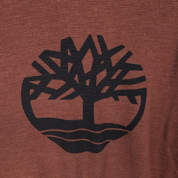 Timberland Large Logo Thermal Long-Sleeve T-Shirt, Waffle Pattern, Men's Size M (approx.) cotton red type reddish brown Vintage Second Hand