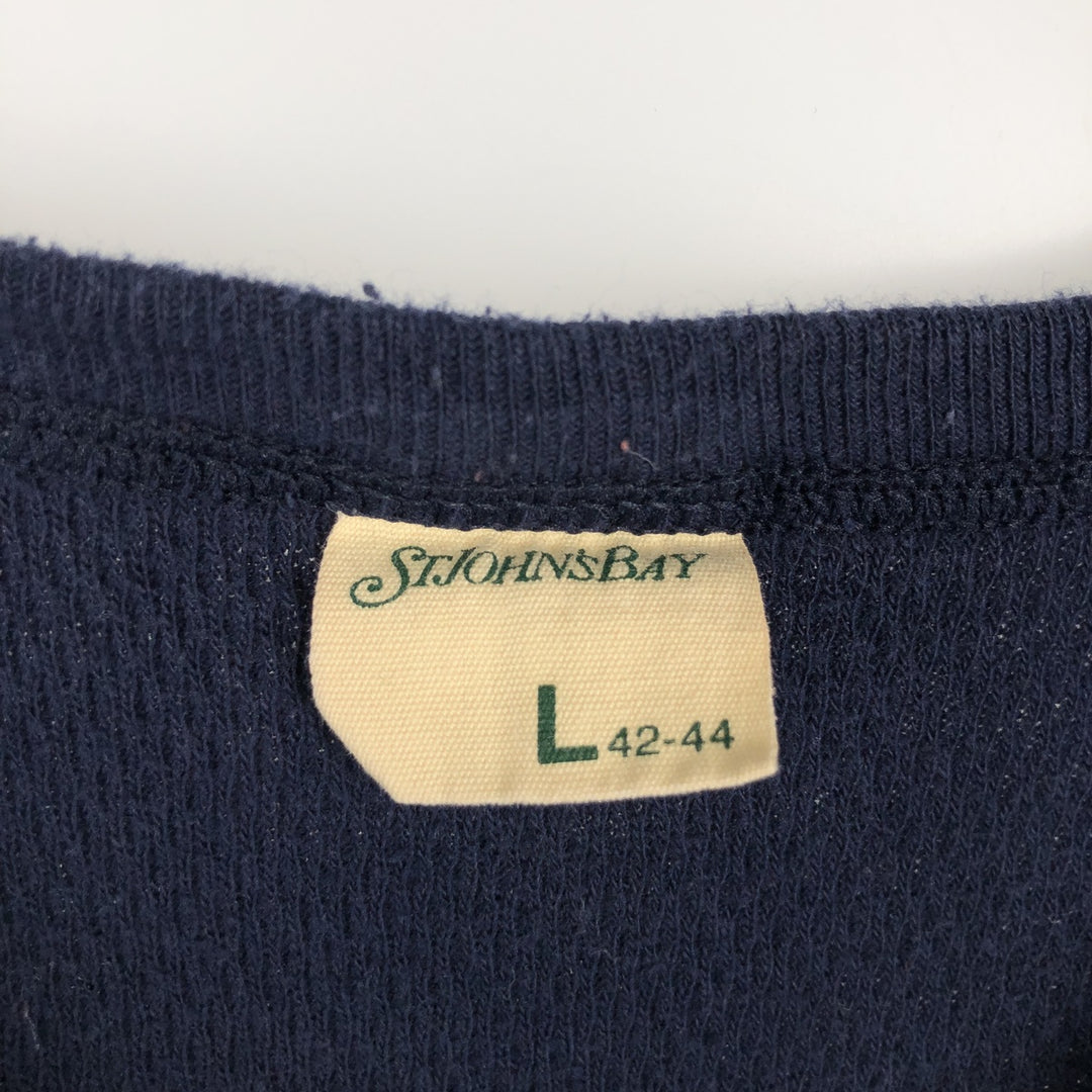 ~90'S St. John's Bay Thermal Long-Sleeve T-Shirt, Made in USA, Men's Size L (Equivalent), Vintage cotton navy blue type Vintage Second Hand