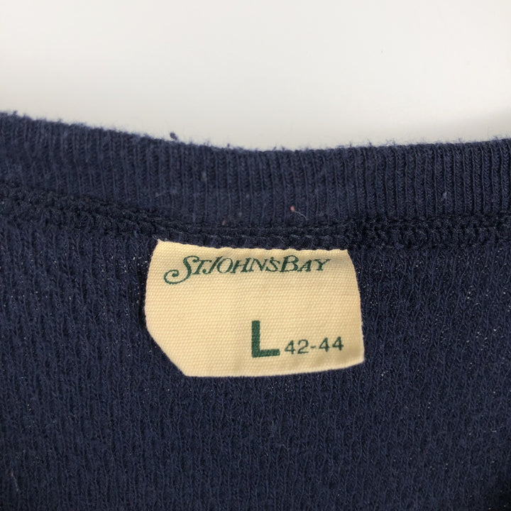 ~90'S St. John's Bay Thermal Long-Sleeve T-Shirt, Made in USA, Men's Size L (Equivalent), Vintage cotton navy blue type Vintage Second Hand