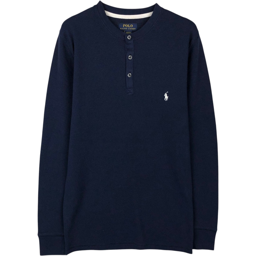 Ralph Lauren POLO RALPH LAUREN SLEEPWEAR Henley Neck Thermal Long-Sleeve T-Shirt, Men's Size S (approx.) cotton navy blue type Vintage Second Hand