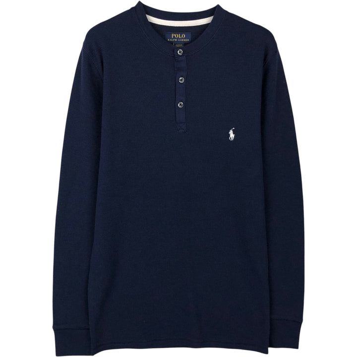 Ralph Lauren POLO RALPH LAUREN SLEEPWEAR Henley Neck Thermal Long-Sleeve T-Shirt, Men's Size S (approx.) cotton navy blue type Vintage Second Hand