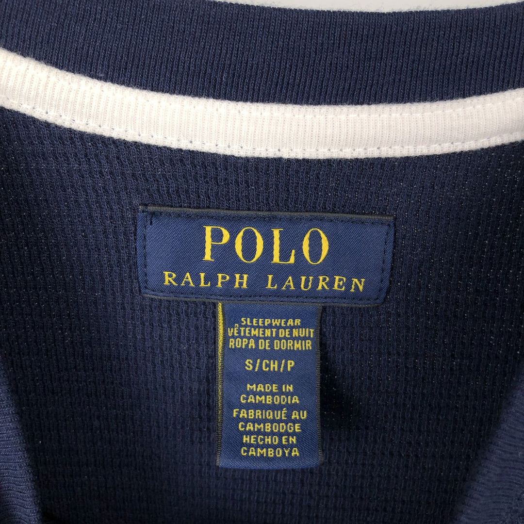 Ralph Lauren POLO RALPH LAUREN SLEEPWEAR Henley Neck Thermal Long-Sleeve T-Shirt, Men's Size S (approx.) cotton navy blue type Vintage Second Hand