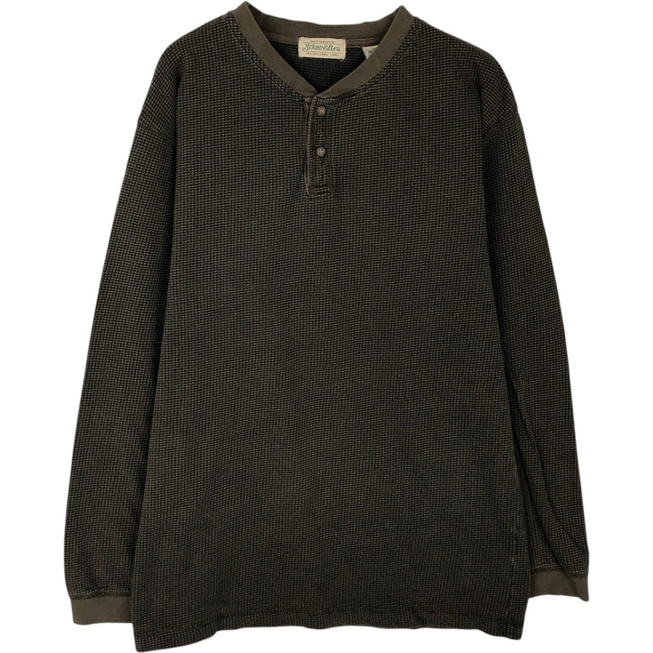 1990'S St. John's Bay Henley Neck Thermal Long-Sleeve T-Shirt, Men's Size M (approx.), Vintage cotton Khaki type Vintage Second Hand