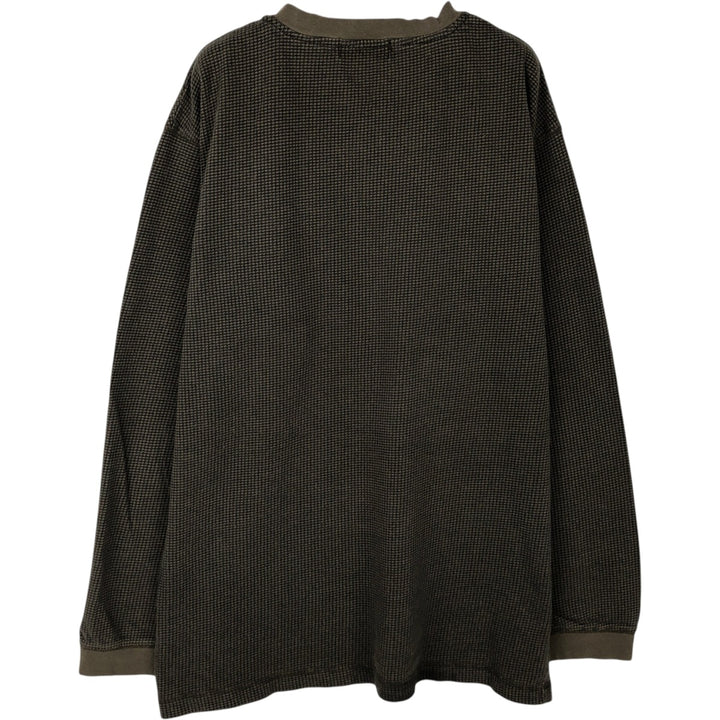 1990'S St. John's Bay Henley Neck Thermal Long-Sleeve T-Shirt, Men's Size M (approx.), Vintage cotton Khaki type Vintage Second Hand