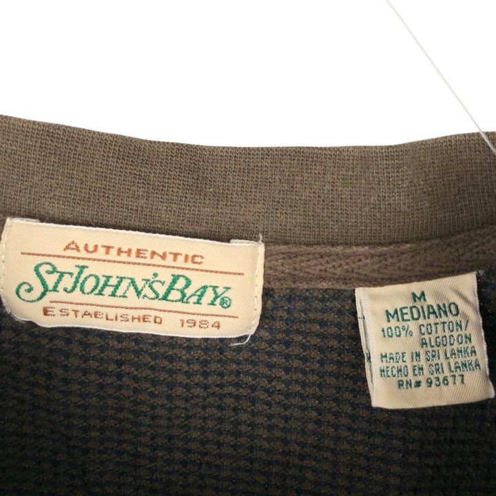 1990'S St. John's Bay Henley Neck Thermal Long-Sleeve T-Shirt, Men's Size M (approx.), Vintage cotton Khaki type Vintage Second Hand