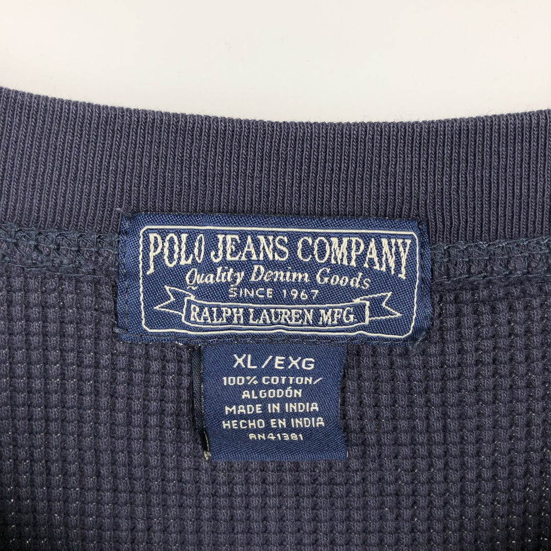 2000'S Ralph Lauren Polo Jeans Company Thermal Long T-Shirt, Waffle, Men's XL cotton navy blue type Vintage Second Hand