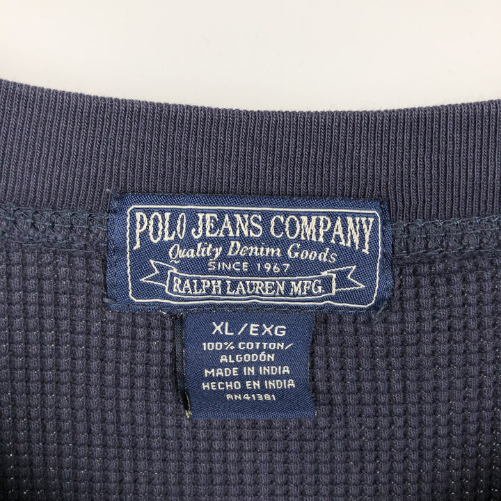 2000'S Ralph Lauren Polo Jeans Company Thermal Long T-Shirt, Waffle, Men's XL cotton navy blue type Vintage Second Hand