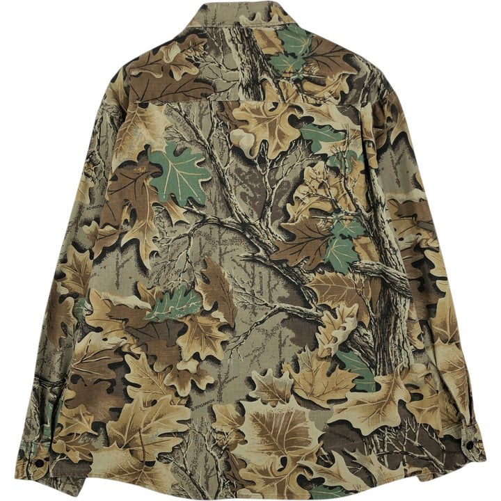 Walls Camouflage Pattern Real Tree Camo Long Sleeve Cotton Shirt, Made in USA, Men's XL (approx.) cotton Khaki type Vintage Second Hand