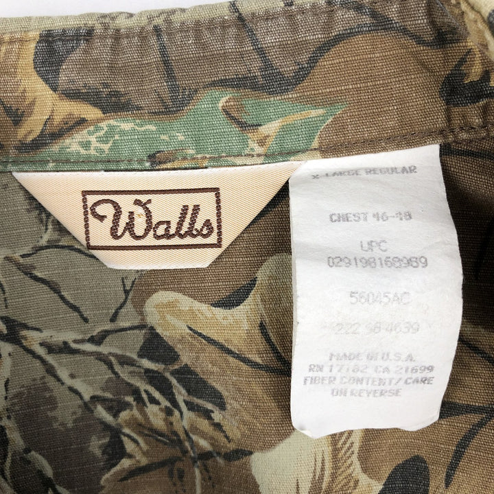 Walls Camouflage Pattern Real Tree Camo Long Sleeve Cotton Shirt, Made in USA, Men's XL (approx.) cotton Khaki type Vintage Second Hand