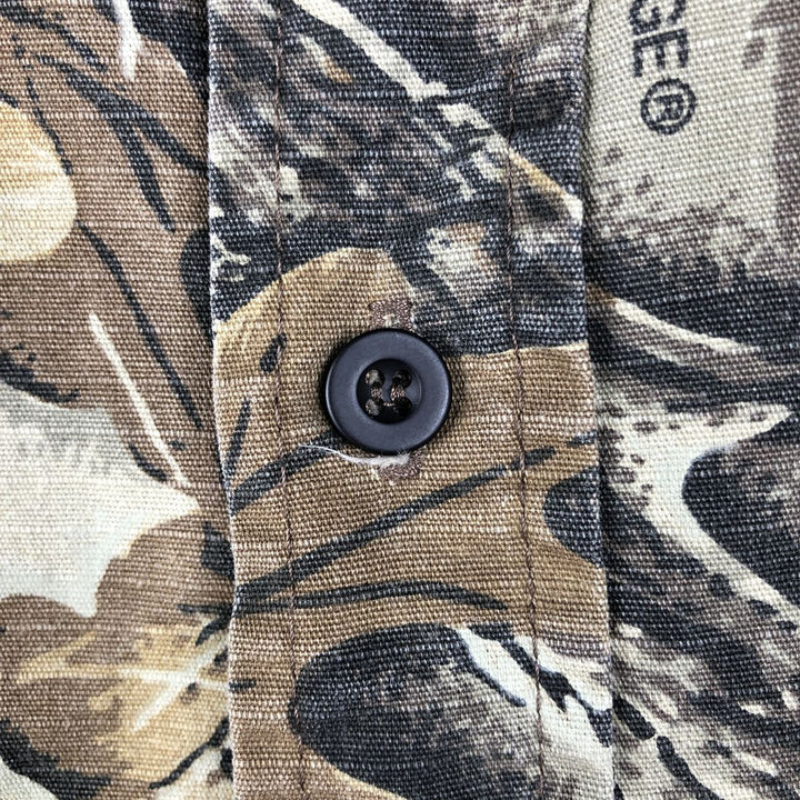 Walls Camouflage Pattern Real Tree Camo Long Sleeve Cotton Shirt, Made in USA, Men's XL (approx.) cotton Khaki type Vintage Second Hand