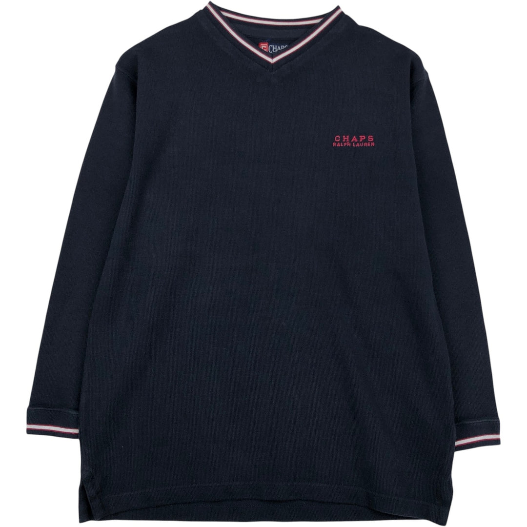 Ralph Lauren CHAPS V-neck thermal long T-shirt, men's size M cotton navy blue type Vintage Second Hand