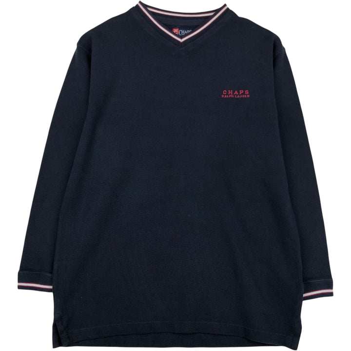 Ralph Lauren CHAPS V-neck thermal long T-shirt, men's size M cotton navy blue type Vintage Second Hand