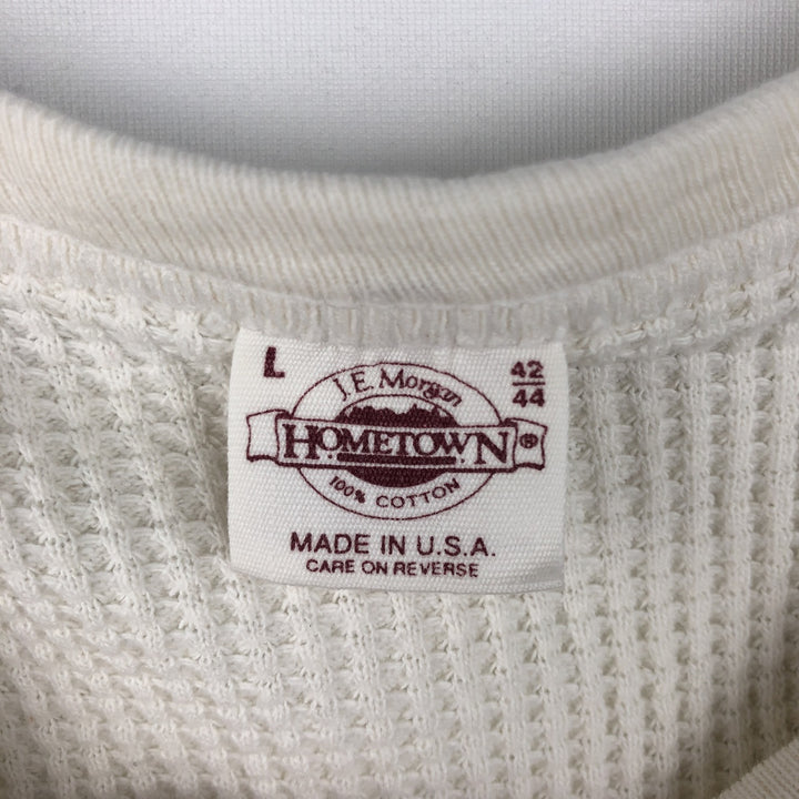 80s-90'S JEMORGAN Hometown Thermal Long-Sleeve T-Shirt, Waffle Knit, Made in USA, Men's Size L (Equivalent), Vintage cotton white type Vintage Second Hand