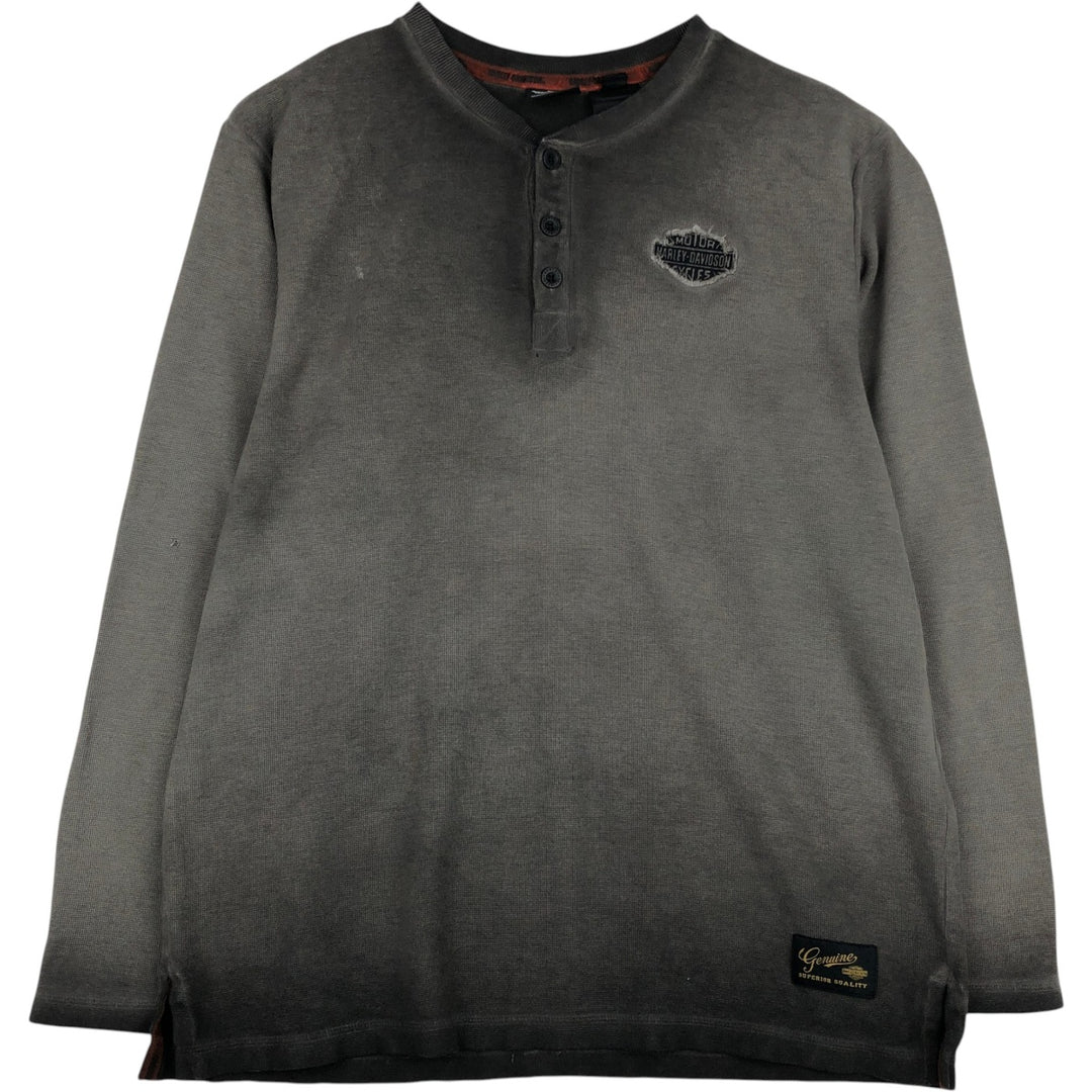 Harley-Davidson Henley Neck Thermal Long T-Shirt Waffle Men's XL cotton gray type Vintage Second Hand