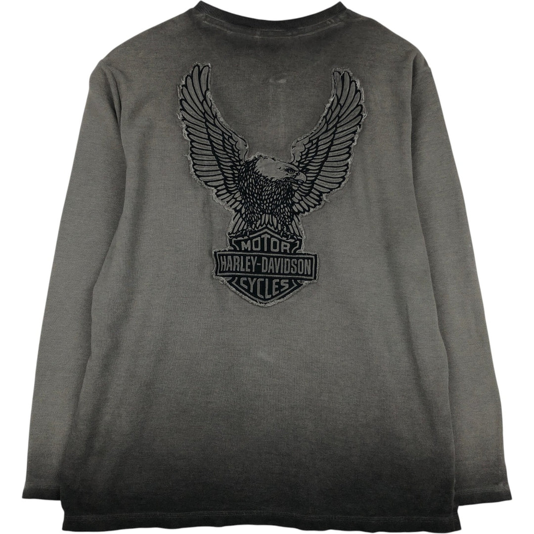 Harley-Davidson Henley Neck Thermal Long T-Shirt Waffle Men's XL cotton gray type Vintage Second Hand
