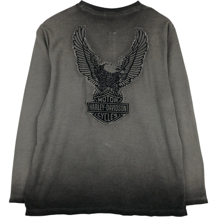 Harley-Davidson Henley Neck Thermal Long T-Shirt Waffle Men's XL cotton gray type Vintage Second Hand