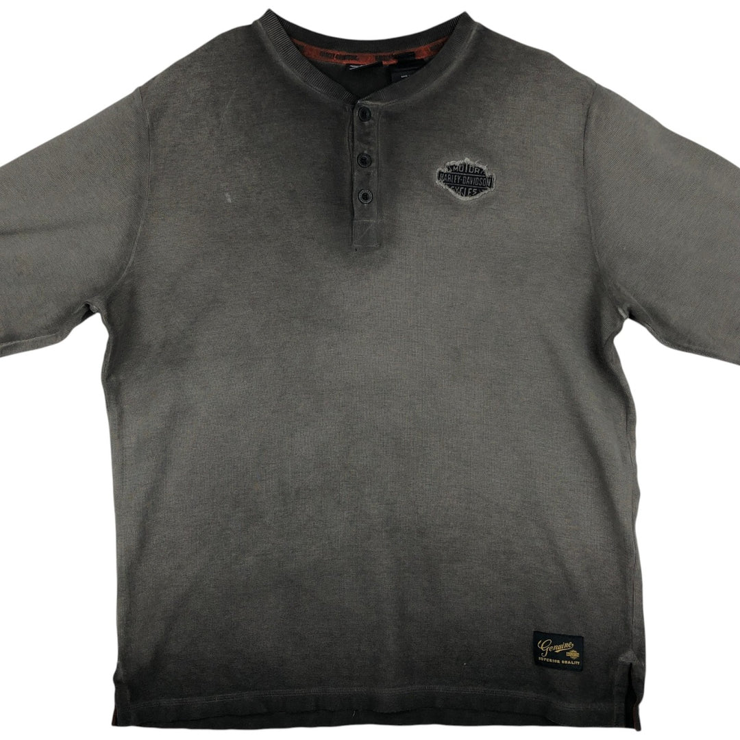 Harley-Davidson Henley Neck Thermal Long T-Shirt Waffle Men's XL cotton gray type Vintage Second Hand