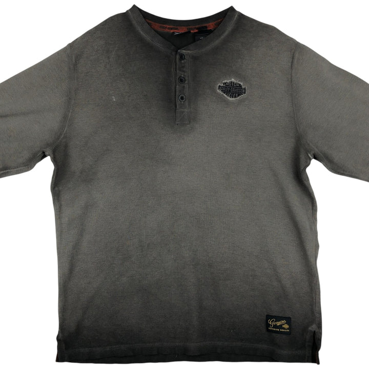 Harley-Davidson Henley Neck Thermal Long T-Shirt Waffle Men's XL cotton gray type Vintage Second Hand