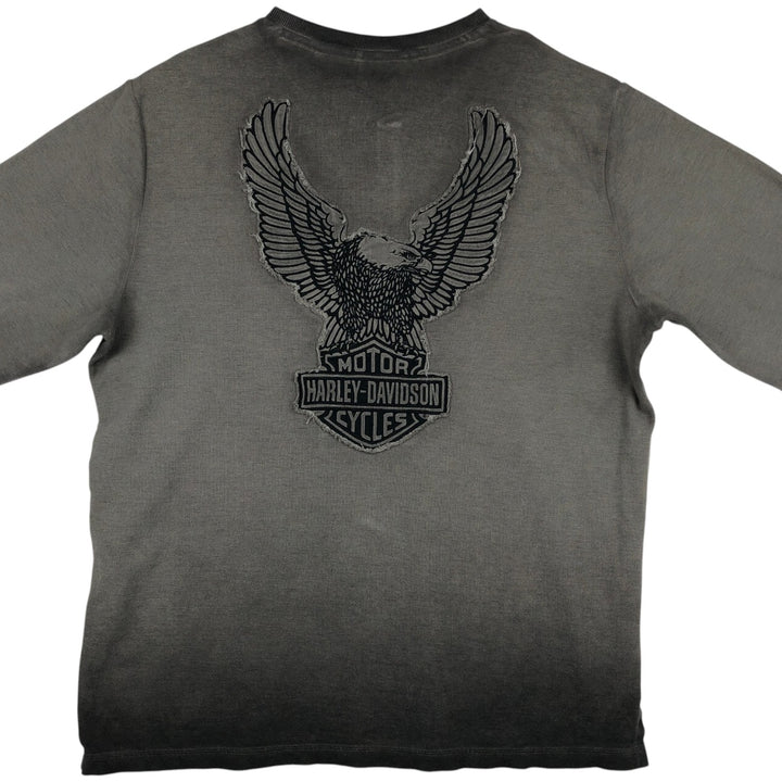 Harley-Davidson Henley Neck Thermal Long T-Shirt Waffle Men's XL cotton gray type Vintage Second Hand