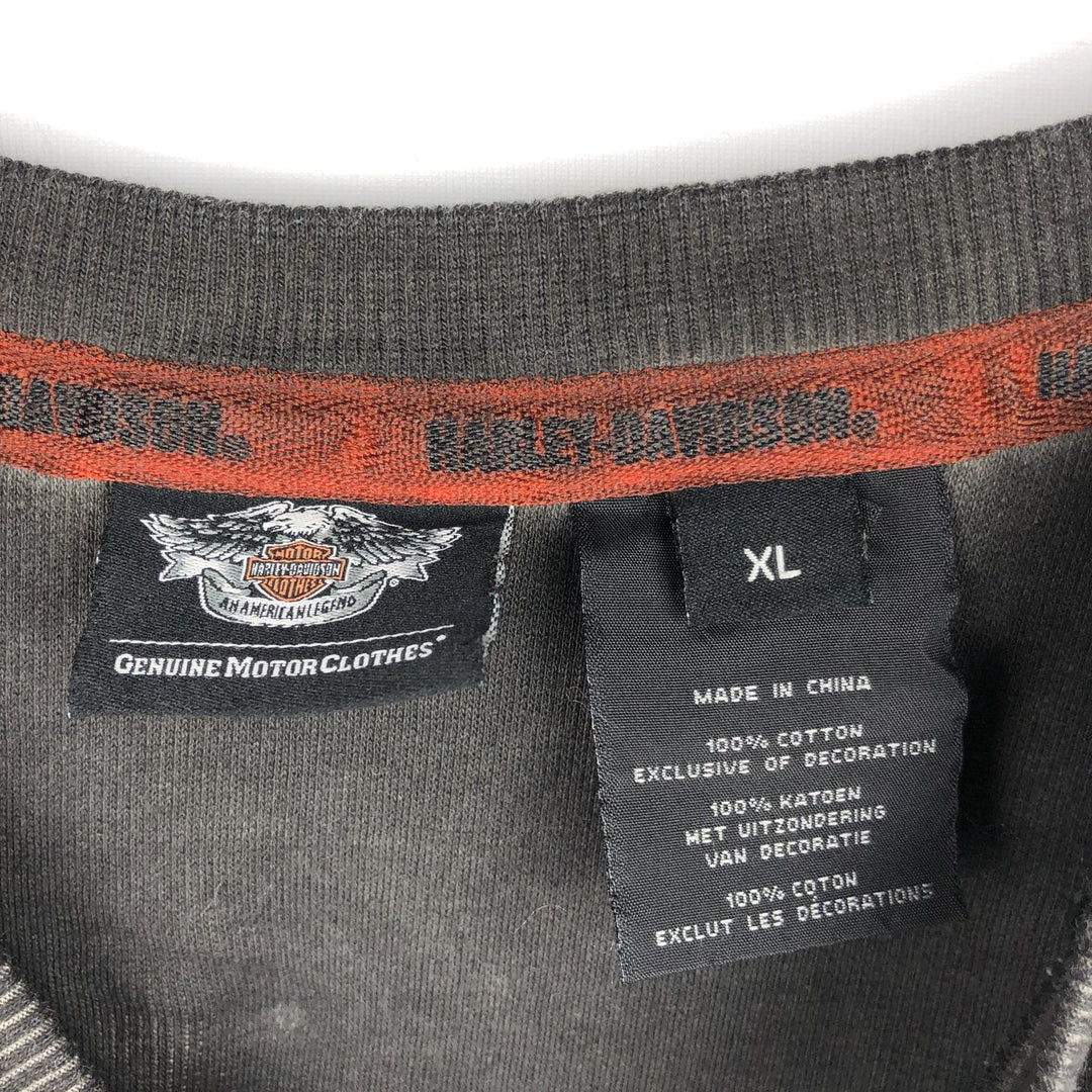 Harley-Davidson Henley Neck Thermal Long T-Shirt Waffle Men's XL cotton gray type Vintage Second Hand