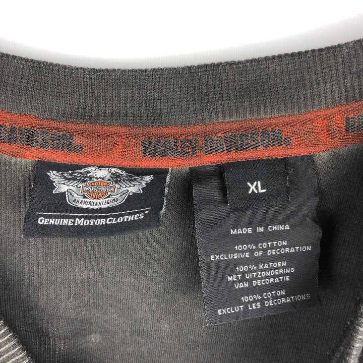 Harley-Davidson Henley Neck Thermal Long T-Shirt Waffle Men's XL cotton gray type Vintage Second Hand