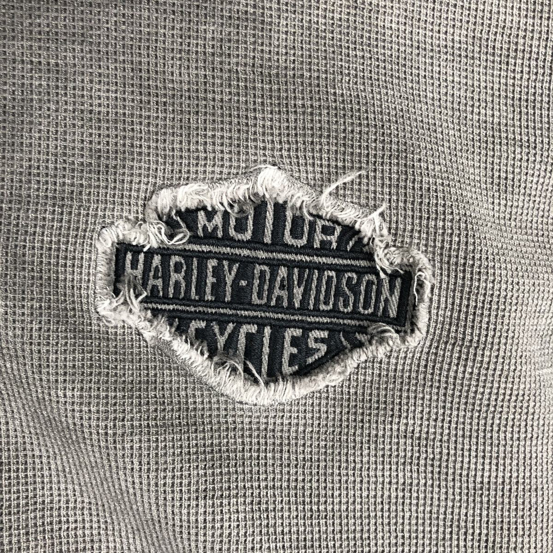 Harley-Davidson Henley Neck Thermal Long T-Shirt Waffle Men's XL cotton gray type Vintage Second Hand