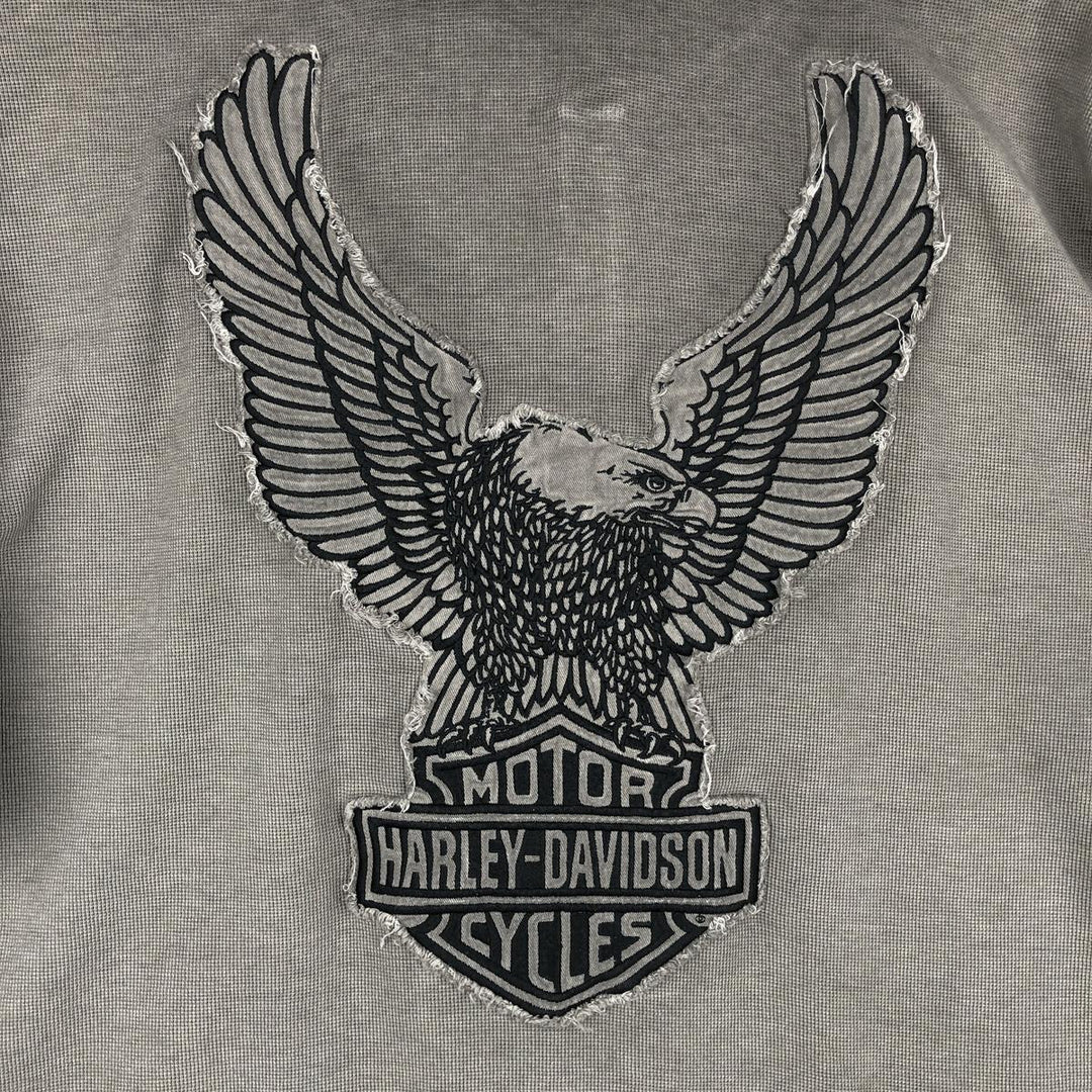 Harley-Davidson Henley Neck Thermal Long T-Shirt Waffle Men's XL cotton gray type Vintage Second Hand