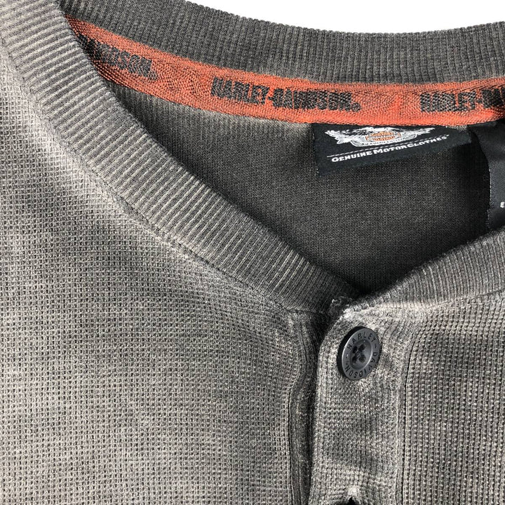 Harley-Davidson Henley Neck Thermal Long T-Shirt Waffle Men's XL cotton gray type Vintage Second Hand