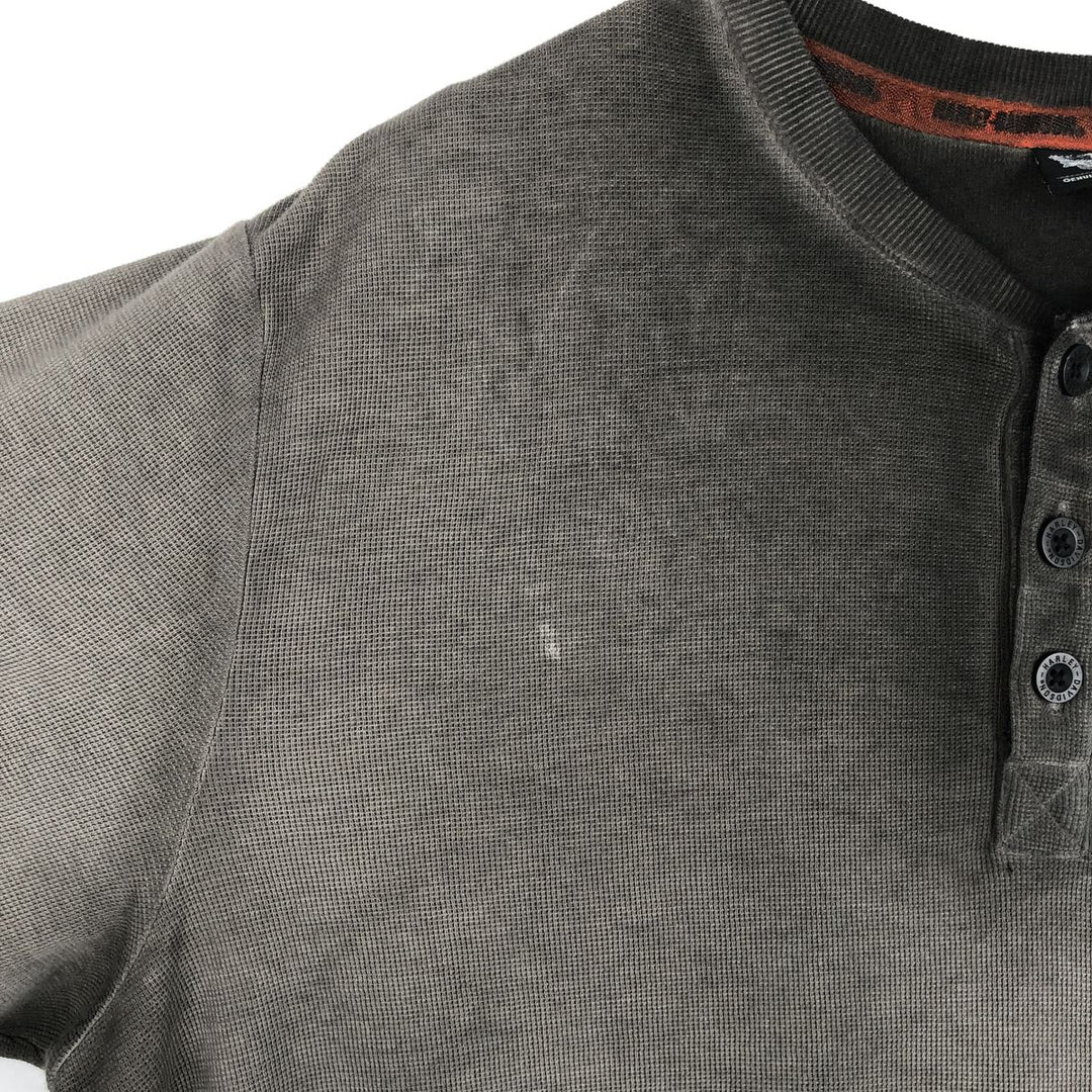 Harley-Davidson Henley Neck Thermal Long T-Shirt Waffle Men's XL cotton gray type Vintage Second Hand