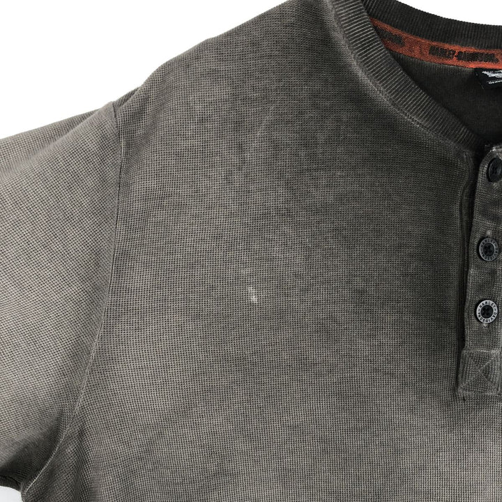 Harley-Davidson Henley Neck Thermal Long T-Shirt Waffle Men's XL cotton gray type Vintage Second Hand