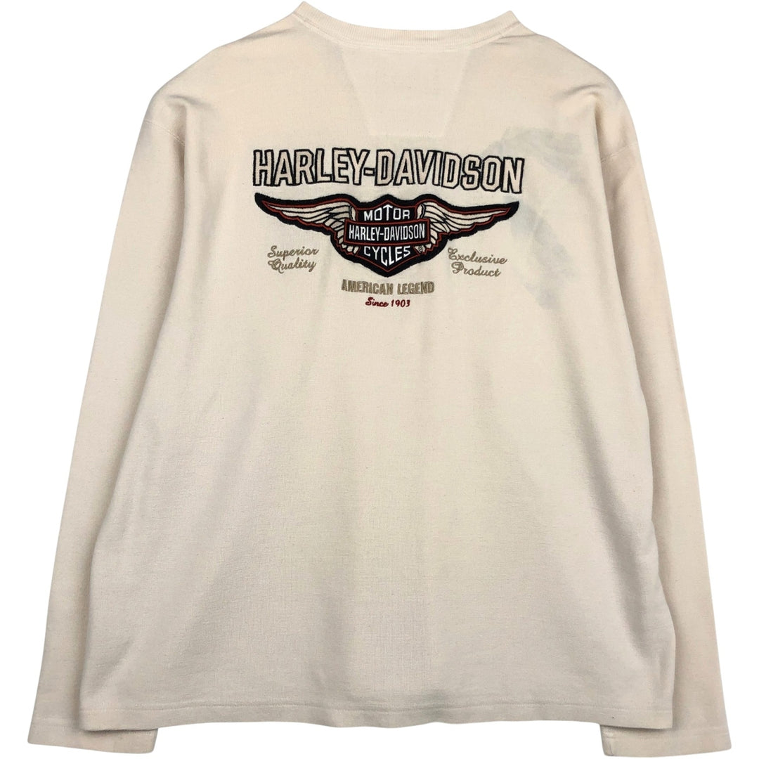 Harley-Davidson Henley Neck Thermal Long T-Shirt Waffle Men's XL cotton ivory Vintage Second Hand